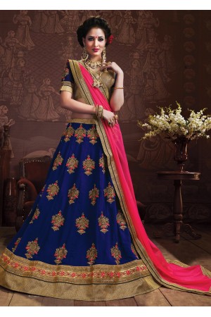 Blue Colored Embroidered Faux Georgette Wedding Lehenga Choli 3155