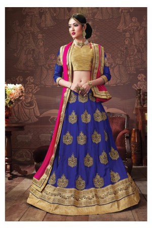 Blue Colored Embroidered Faux Georgette Wedding Lehenga Choli 3163