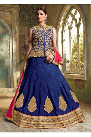 Blue Satin Embroidered Festive Lehenga choli 10472