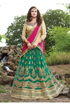 Green net Embroidered Festive Lehenga choli 10443