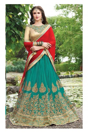 Green net Embroidered Festive Lehenga choli 10445