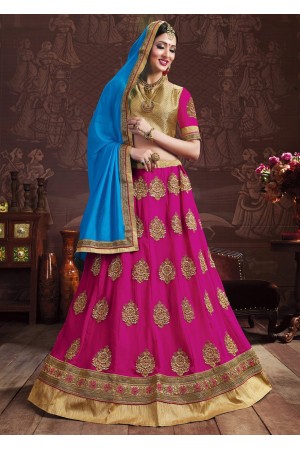 Magenta Colored Embroidered Faux Georgette Wedding Lehenga Choli 3157