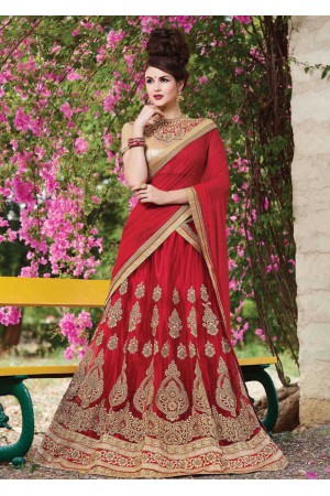 Maroon net Embroidered Festive Lehenga choli 10447