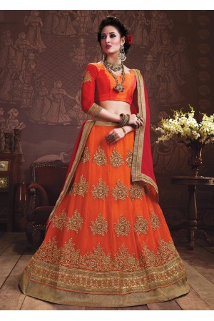 Orange Colored Embroidered Faux Georgette Wedding Lehenga Choli 3162