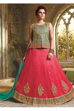 Peach Satin Embroidered Festive Lehenga choli 10462