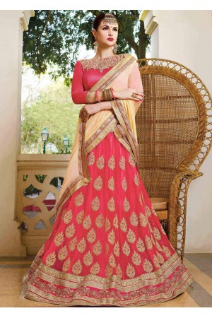 Peach net Embroidered Festive Lehenga choli 10446