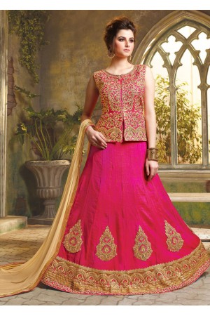 Pink Satin Embroidered Festive Lehenga choli 10471