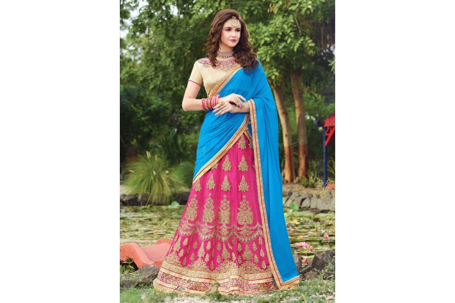 Dusty Purple Net Embroidered Festive Lehenga Choli
