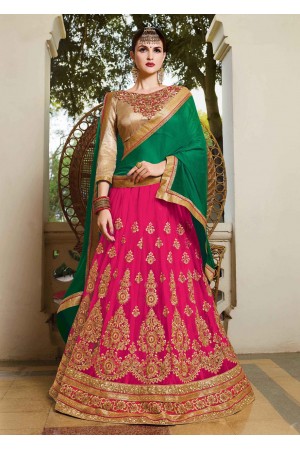 Pink net Embroidered Festive Lehenga choli 10452