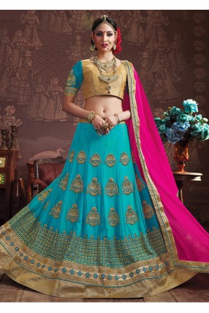 SkyBlue Colored Embroidered Faux Georgette Wedding Lehenga Choli 3154