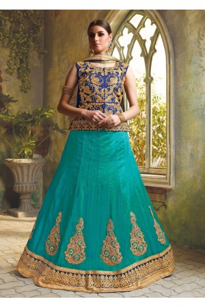 SkyBlue Satin Embroidered Festive Lehenga choli 10470