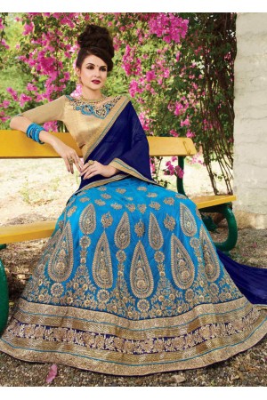 SkyBlue net Embroidered Festive Lehenga choli 10448