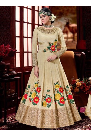 Beige color akira silk wedding anarkali