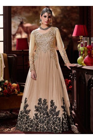 Beige color net wedding anarkali