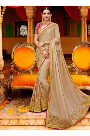 Chikku color silk wedding saree