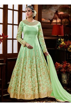 Pista green silk wedding anarkali