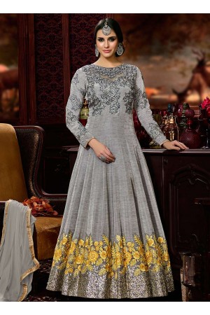 Grey color akira silk wedding anarkali