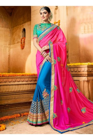 Peacock blue and Firozi color silk wedding saree