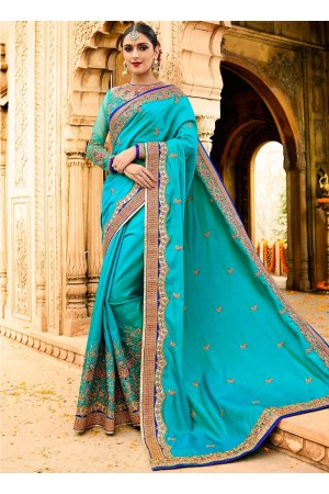 Rama blue paper silk wedding saree