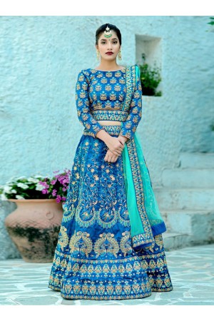 Harbour blue silk Indian wedding lehenga