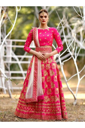 Magenta Pink silk Indian wedding lehenga