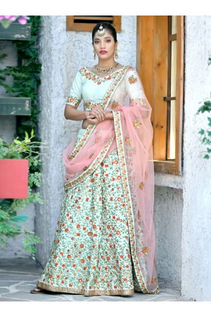 Mint green silk Indian wedding lehenga