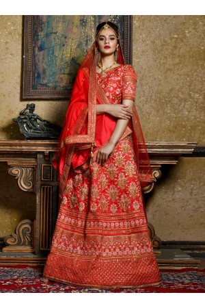 Red color silk Indian wedding lehenga