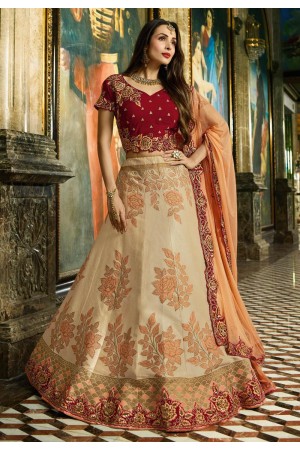 Malaika Arora Khan Beige and maroon Indian wedding lehenga