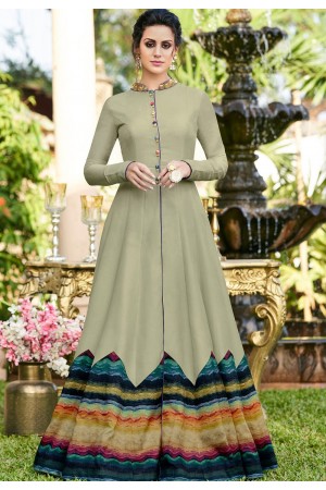 green shade silk digital printed floor length gown 9005