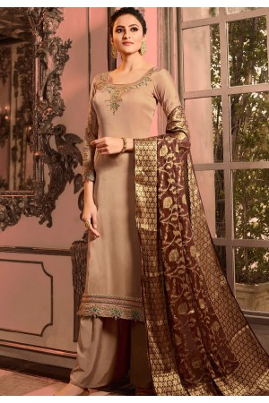grey shade satin georgette embroidered pakistani palazzo suit 16007
