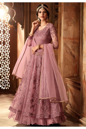 mauve net embroidered lehenga style anarkali suit 60005