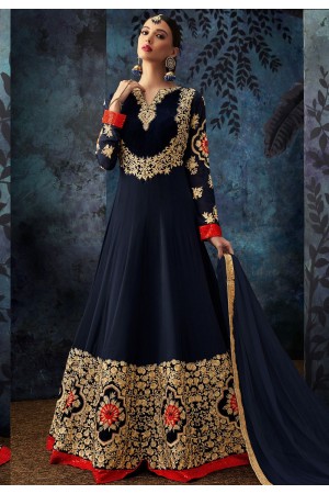 navy blue georgette embroidered floor length anarkali suit 7083