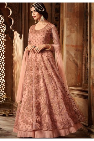 peach net embroidered lehenga style anarkali suit 60003