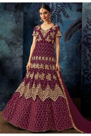 purple georgette embroidered floor length anarkali suit 7085