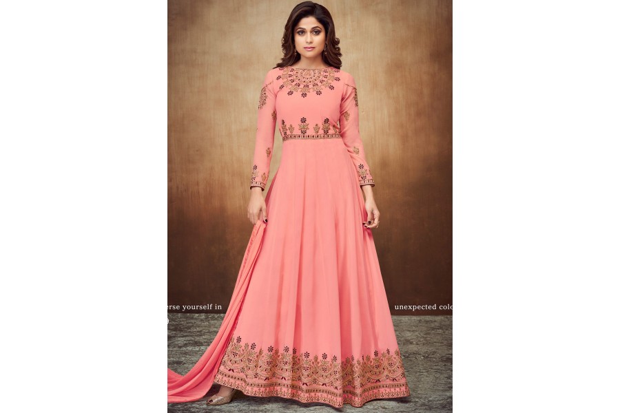 Exciting Purple Shamita Shetty Embroidered Georgette Anarkali Suit main image 1