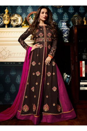 Malaika Arora khan georgette brown color wedding anarkali lehenga kameez