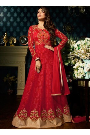 Malaika Arora khan georgette red color wedding anarkali suit