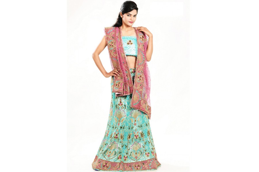 bridal lehenga sky blue colour