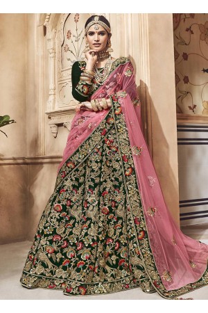 Dark green velvet embroidered heavy designer Indian wedding lehenga choli 4701