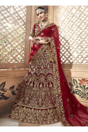 Dark maroon velvet embroidered heavy designer Indian wedding lehenga choli 4702