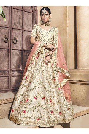 Ivory color mulberry silk embroidered heavy designer Indian wedding lehenga choli 4705