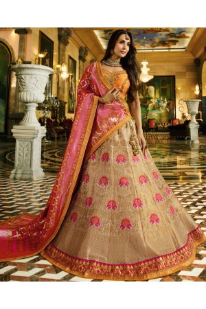 Malaika arora khan Offwhite mustard silk Indian wedding Lehenga choli 13194