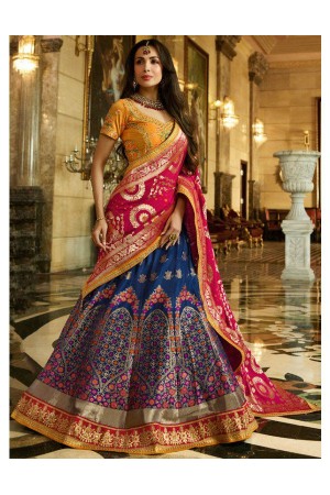 Malaika arora khan blue mustard silk Indian wedding Lehenga choli 13190