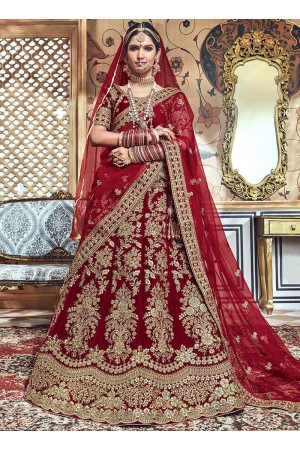 Maroon velvet embroidered heavy designer Indian wedding lehenga choli 4704