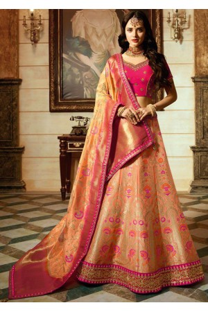 Peach Pink silk Indian wedding Lehenga choli 13193