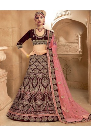 Wine color Traditional Indian heavy designer wedding lehenga choli 10008