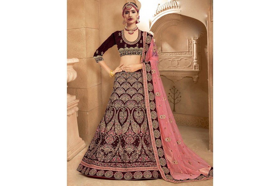 wedding lehenga wine colour