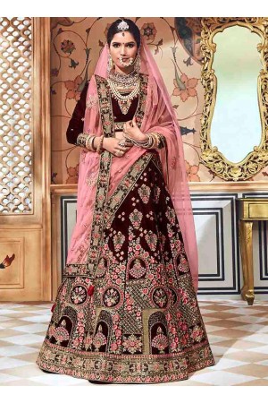 Wine velvet embroidered heavy designer Indian wedding lehenga choli 4709