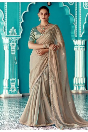 Beige organza saree with blouse 2196