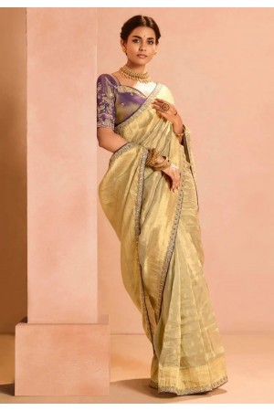 Beige tissue silk saree with blouse 406